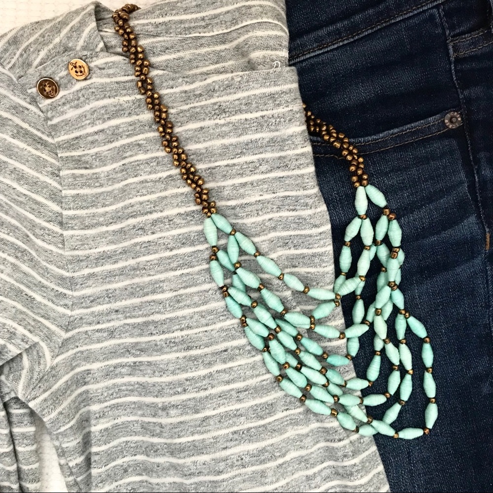J. Crew Grey & White Striped Boat-Neck Tee